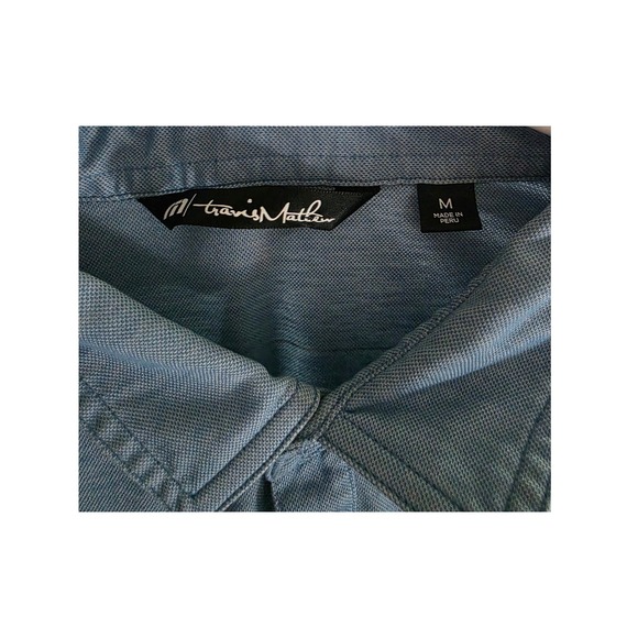 Travis Mathew Mens Polo Shirt Blue Palm Tree Striped Golf Casual Size M - Picture 2 of 3